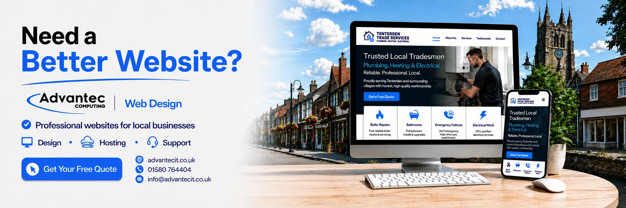 Need a better website? Advantec Computing Web Design — professional websites for local businesses. Design, hosting and support. Call 01580 764404 for a free quote.